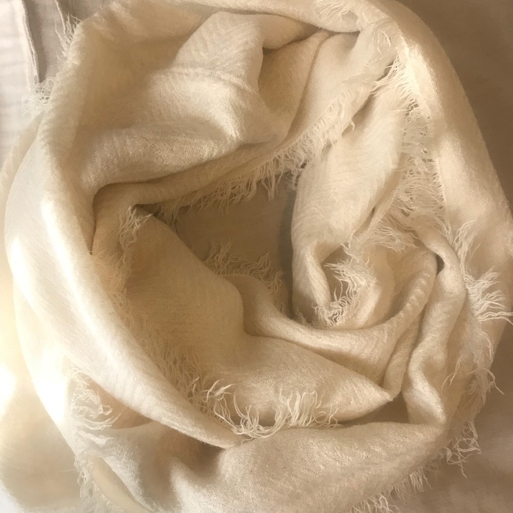 Cream, fringed infinity scarf
